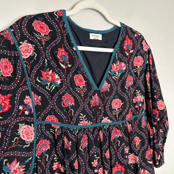 World‎ Market Floral Midi Dress Black Red Pink S/M Viscose Blend Bohemian - Picture 9 of 14